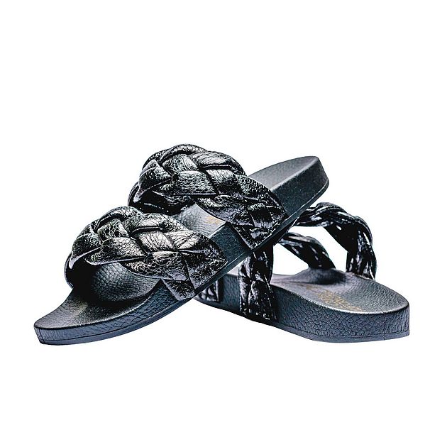 Ciabatta doppia fascia intrecciata nera donna colors of california paragon happy friday 