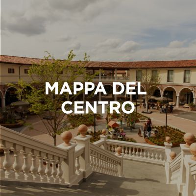 L'immagine mostra una parte del Valdichiana Designer Village. Sopra di essa è posizionato il testo: “Mappa del centro”.
