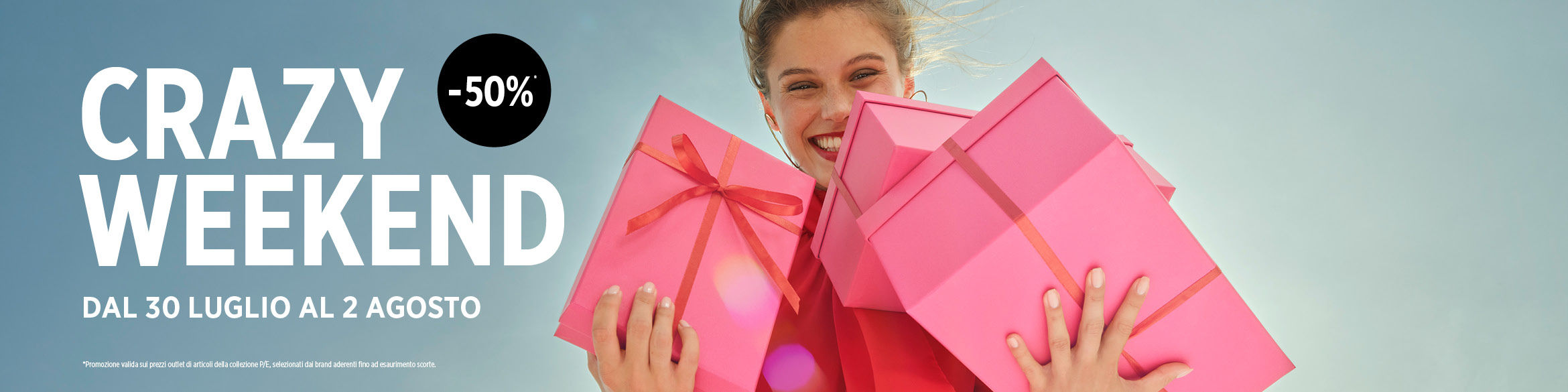 Dal 30 luglio al 2 agosto, lasciati travolgere dalla voglia di shopping: ti aspettano saldi al -50% sul prezzo outlet della collezione Primavera/Estate.
